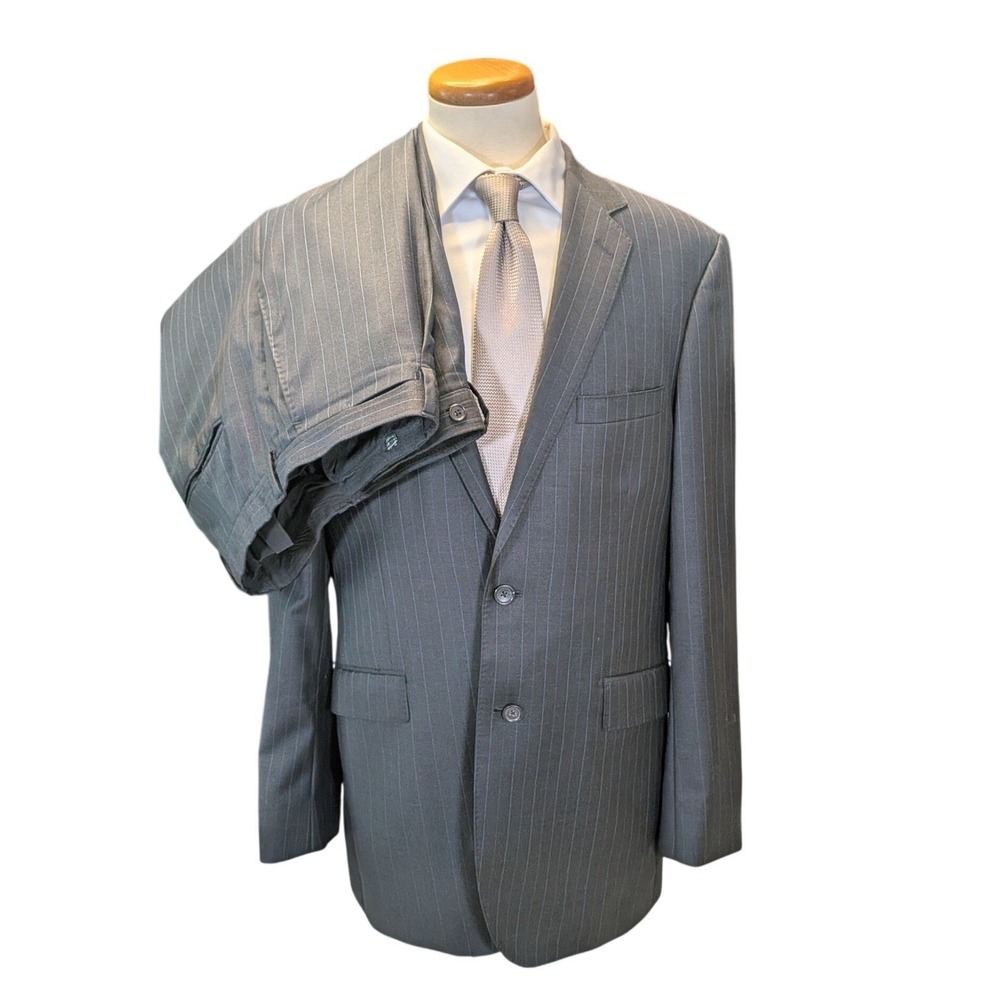 Saks Fifth Avenue Zegna 42L Suit Wool Silk Gray Pinstripe Mens 2pc